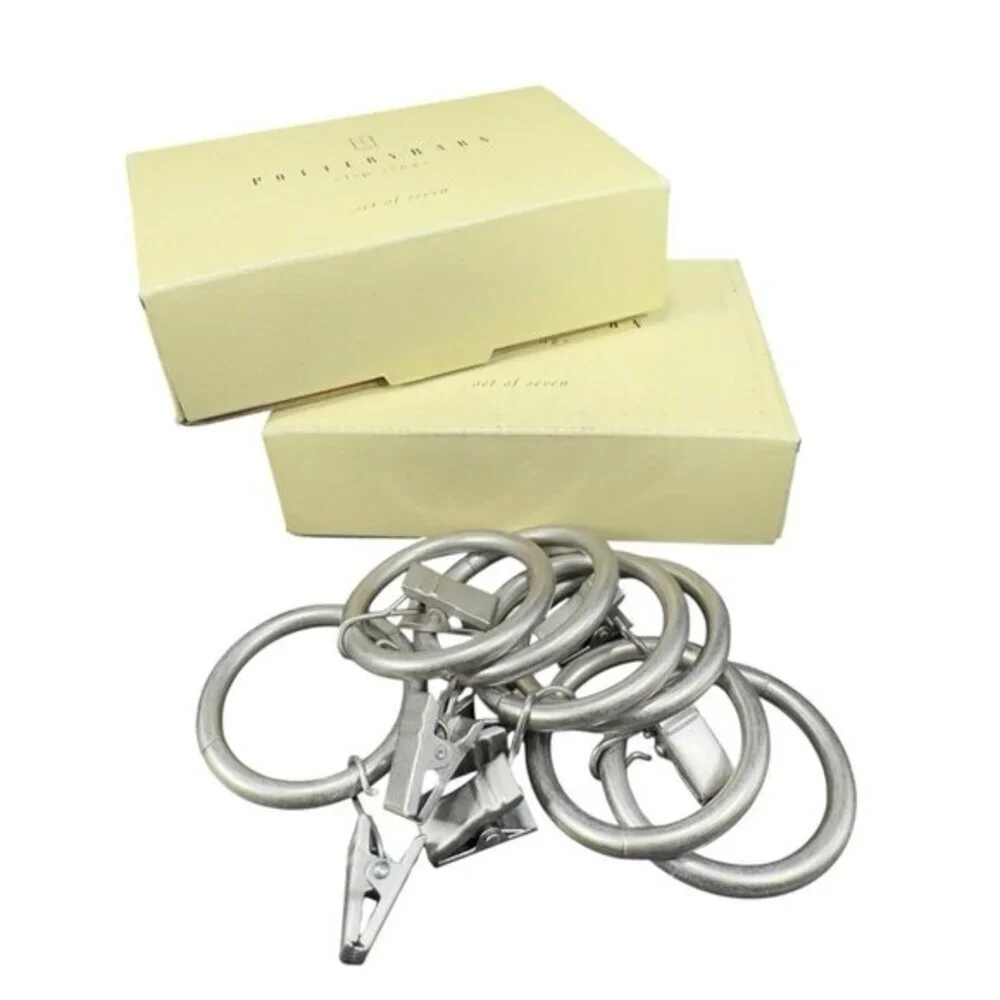 Pottery Barn Metal Clip Rings‎ Brushed Nickel Set of 14 Curtain Rings New In Box